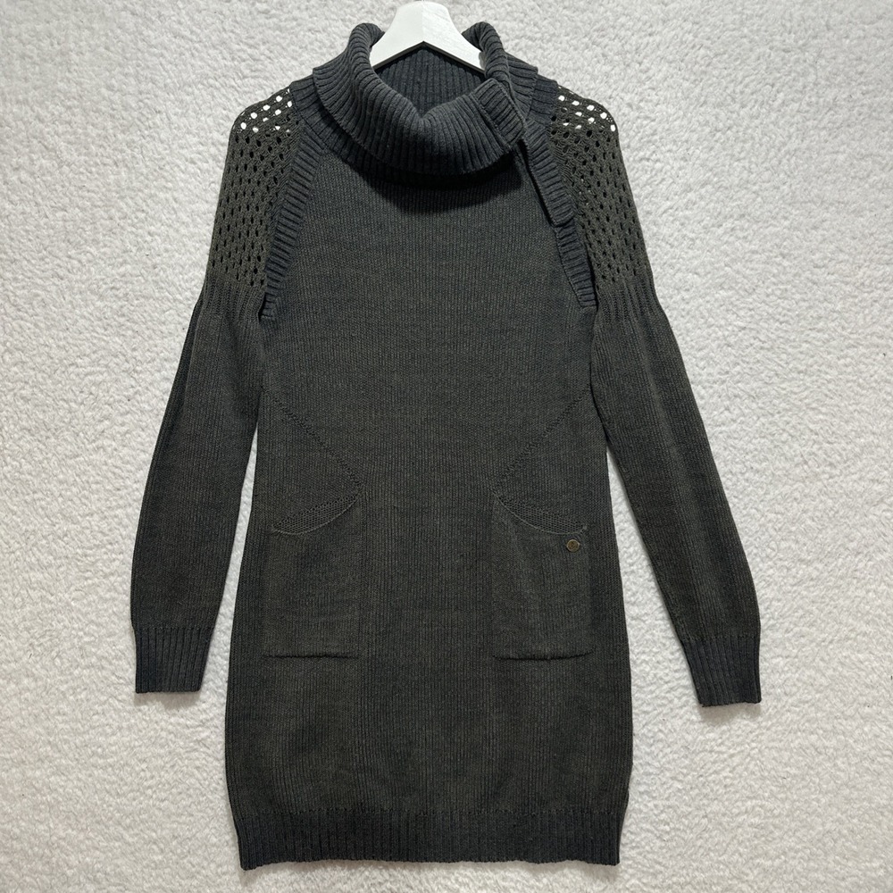 Prana Green Archer Pockets Snap Buttons‎ Mock Neck Sweater Dress Women's Size M